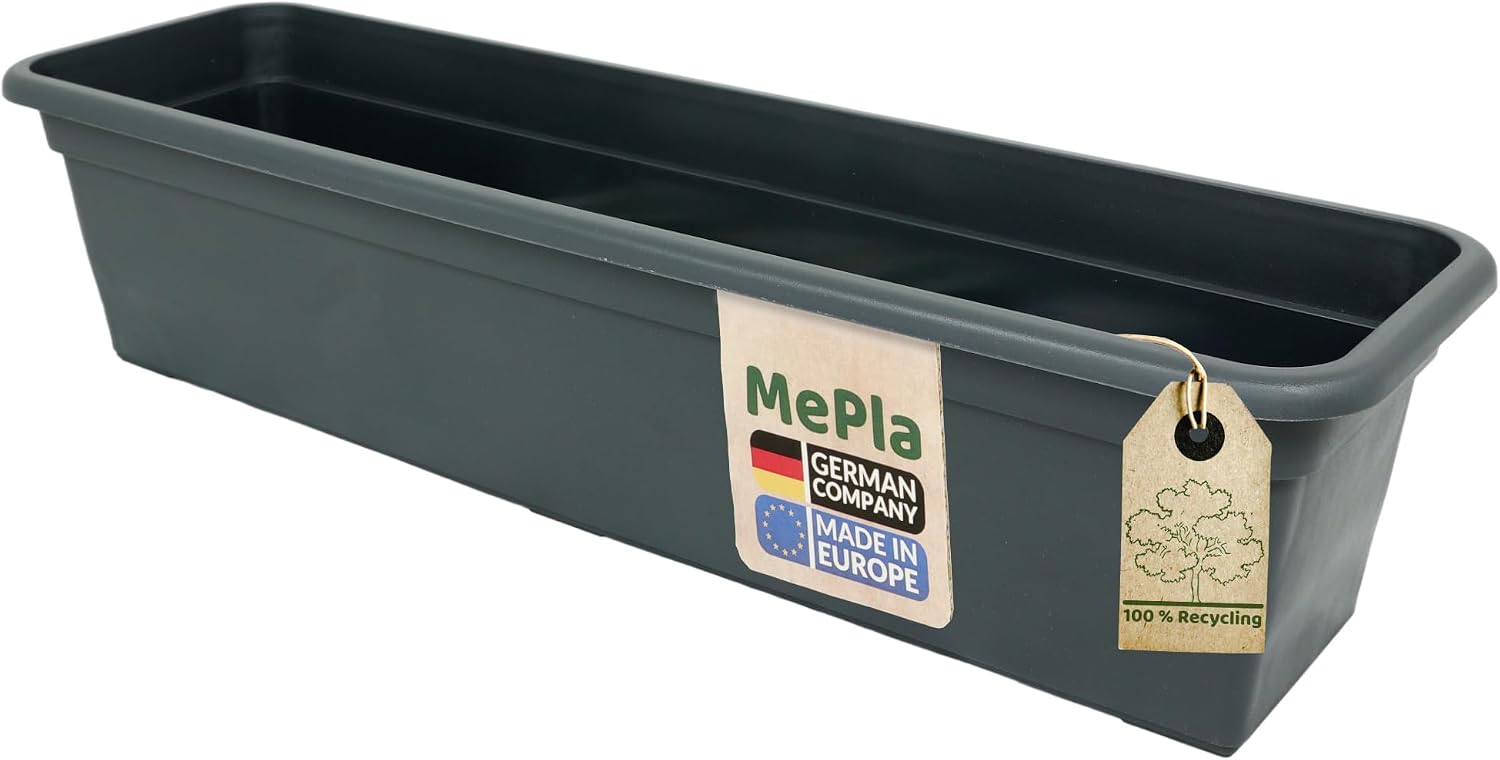 MePla Balcony Flower Box Standard Length 80 cm Width 16.7 cm Anthracite Weatherproof Made of UV-Resistant Plastic