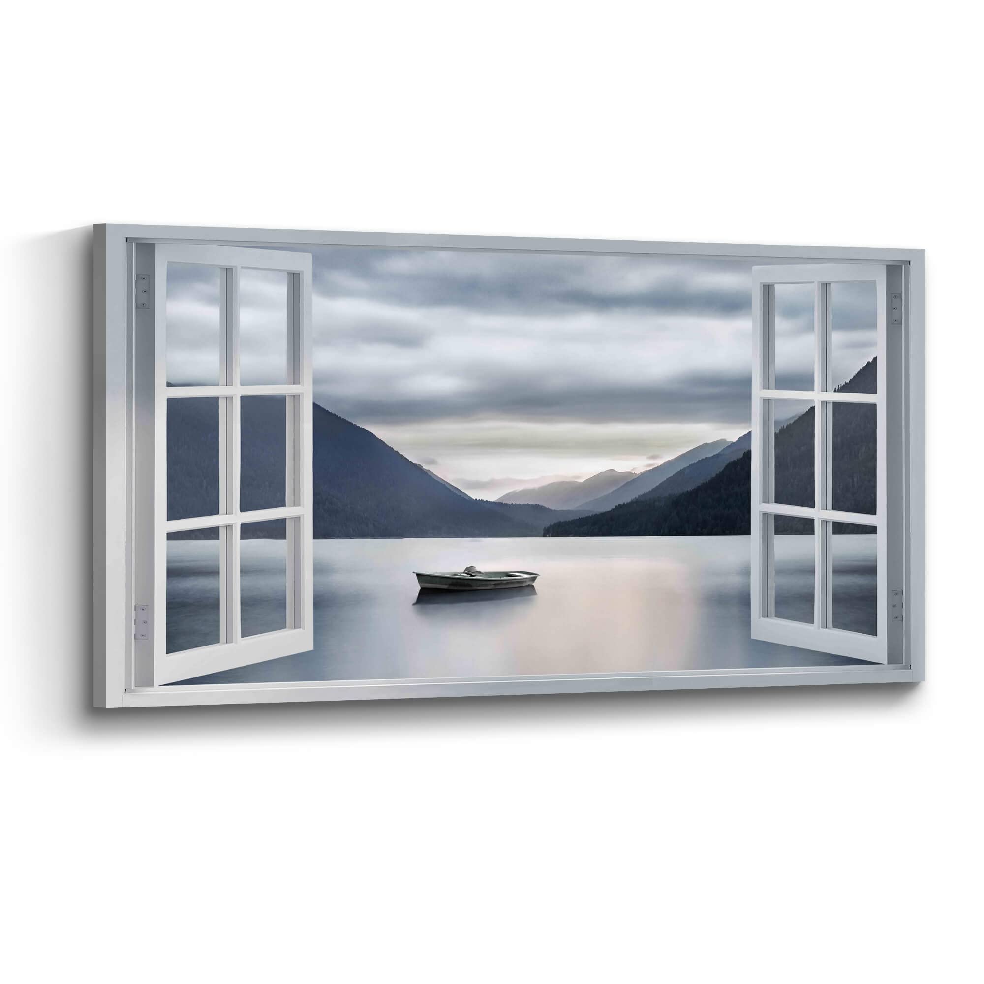 the stream design Lake Nature Landscape Wall Art: Large Mountain Scenery Canvas Artwork Window View Boat Print Painting Decor Calming Horizontal Yosemite Picture for Living Room Bedroom Home Office