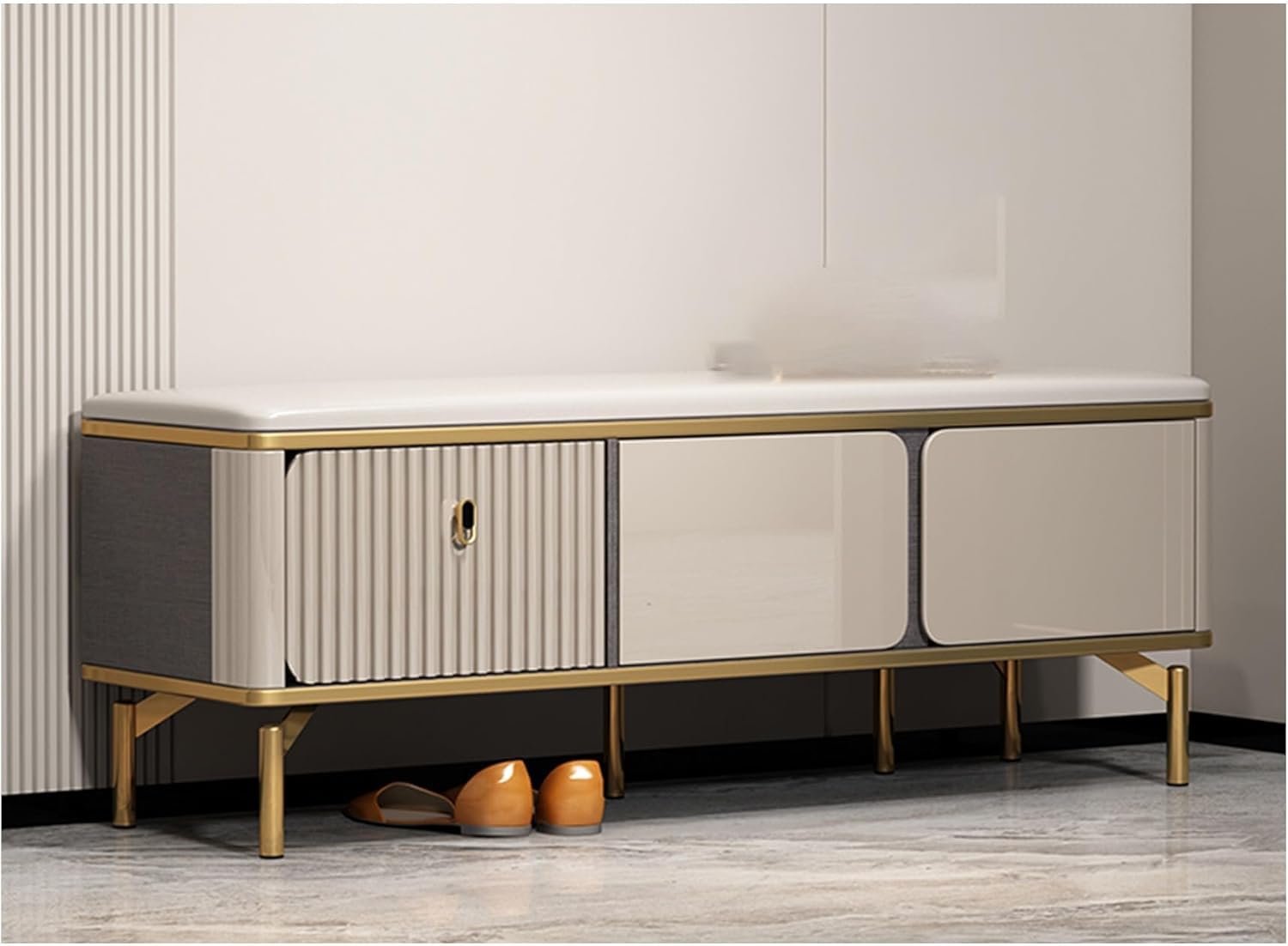 Meuble d'intérieur multifonctionnel en métal avec assise en similicuir