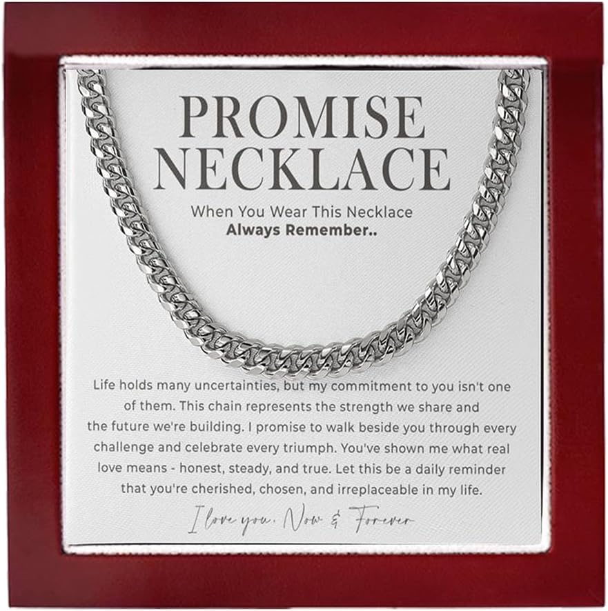 VIRAGIL Promise Cuban Chain Necklace for Him, 7mm Thick, Sentimental Gift for Husband, BF Gifts for Birthday, Gift Ideas for Boyfriend, Valnetine Gifts for Him