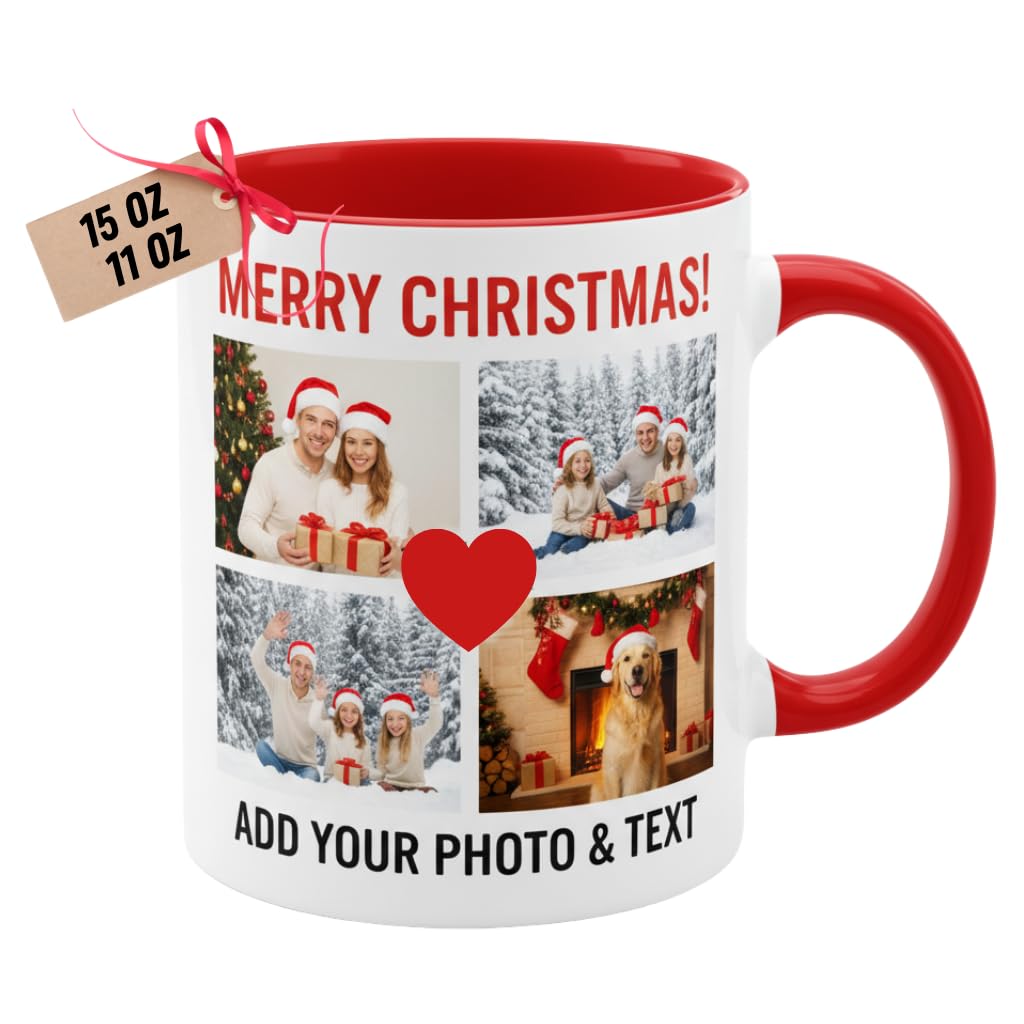 Custom Coffee Mugs - Personalized Ceramic Cups with Text and Collage Image - Customized Family Friends Photo Text Tea Cups Gift - 11 & 15 oz