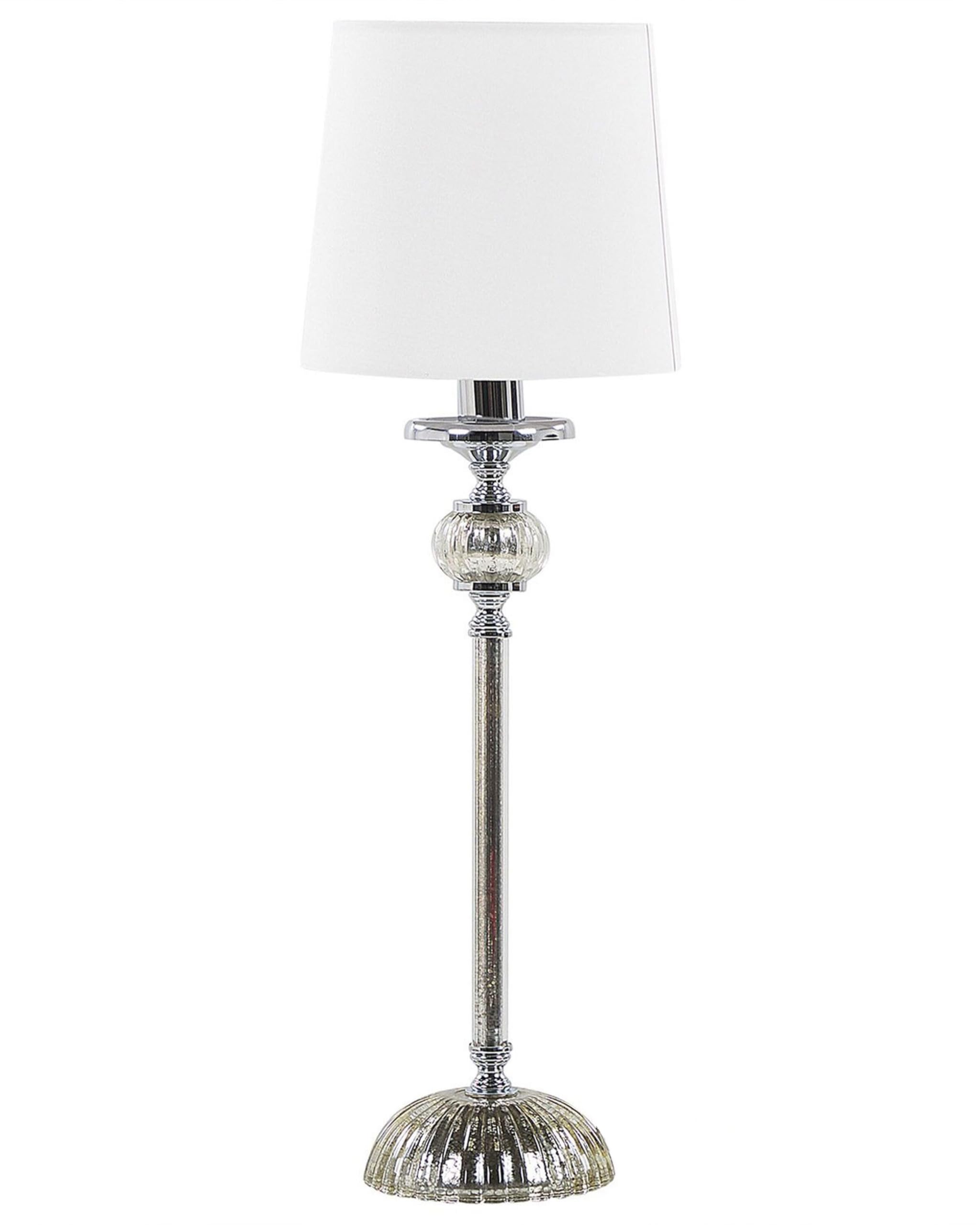 Elegante Tischlampe Lampenschirm aus Polyester Lampenfuß aus Glas weiß Kubena