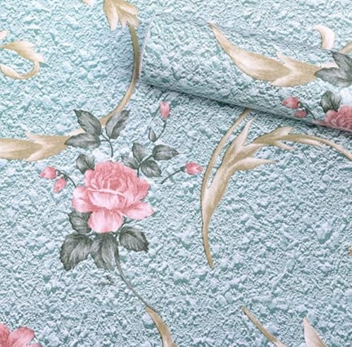 Image of NANA's Collections Blue Floral Design Wallpaper - Self-Adhesive Waterproof Peel & Stick Wall Paper for Living Room, Bedroom, Kitchen - 45cm x 200cm Roll