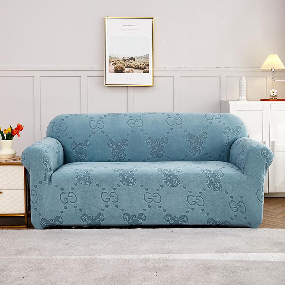 Housse canapé extensible anti-griffe chat pour fauteuil 90-140cm bleu gris