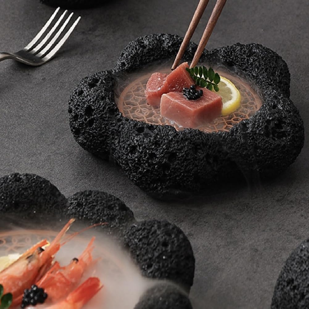 Vaisselle japonaise Rock Sushi Assiette Charbon Boule Pierre volcanique Assiette à bascule Assiette à steak Hôtel Assiette à Sushi Assiette à Sushi Assiette