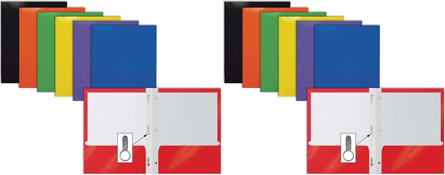 Better Office Products 2 Pocket Glossy Laminated Paper Folders with Prongs, Assorted Colors, Letter Size, Paper Portfolios with 3 Metal Prong Fasteners, Box of 25 (Pack of 2)
