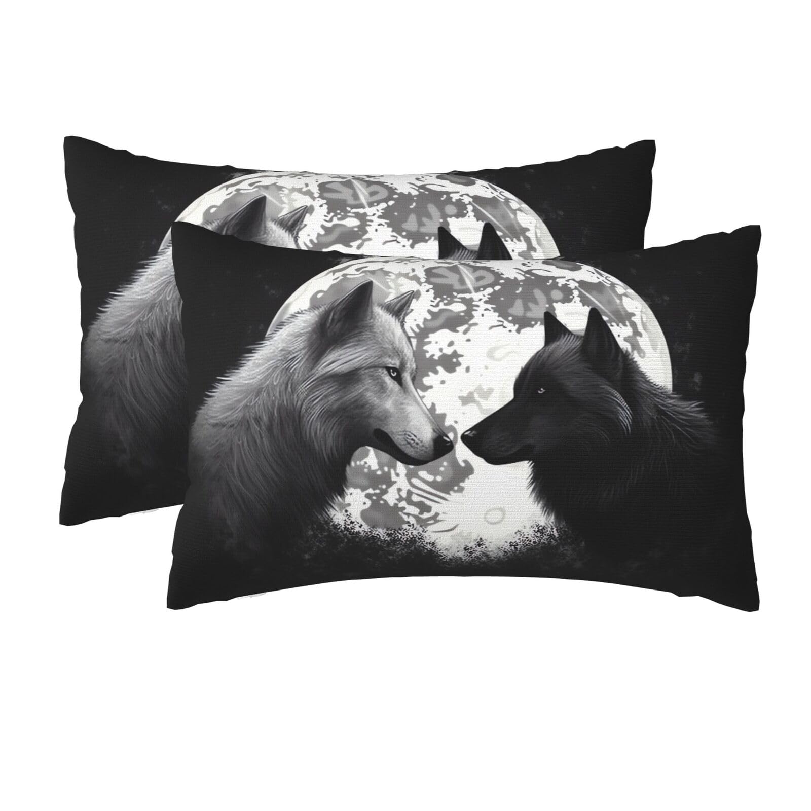 2 Pack Queen Pillow Cases with Hidden Zipper, Soft Breathable Pillow Covers for Hair and Skin, Wolves Love Under The Moon Wild Animal Pillowcases 20"x30" Bed Pillow Protectors Cover for Sleeping Gifts