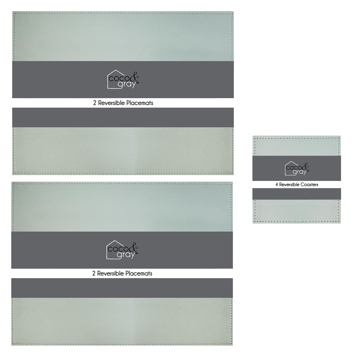 Yöl 4 Placemats + 4 Coasters 4 Reversible Placemats And 4 Coasters Set Two Tone Grey Sage Green Dinner Table Plate Food Barware Surface Protectors