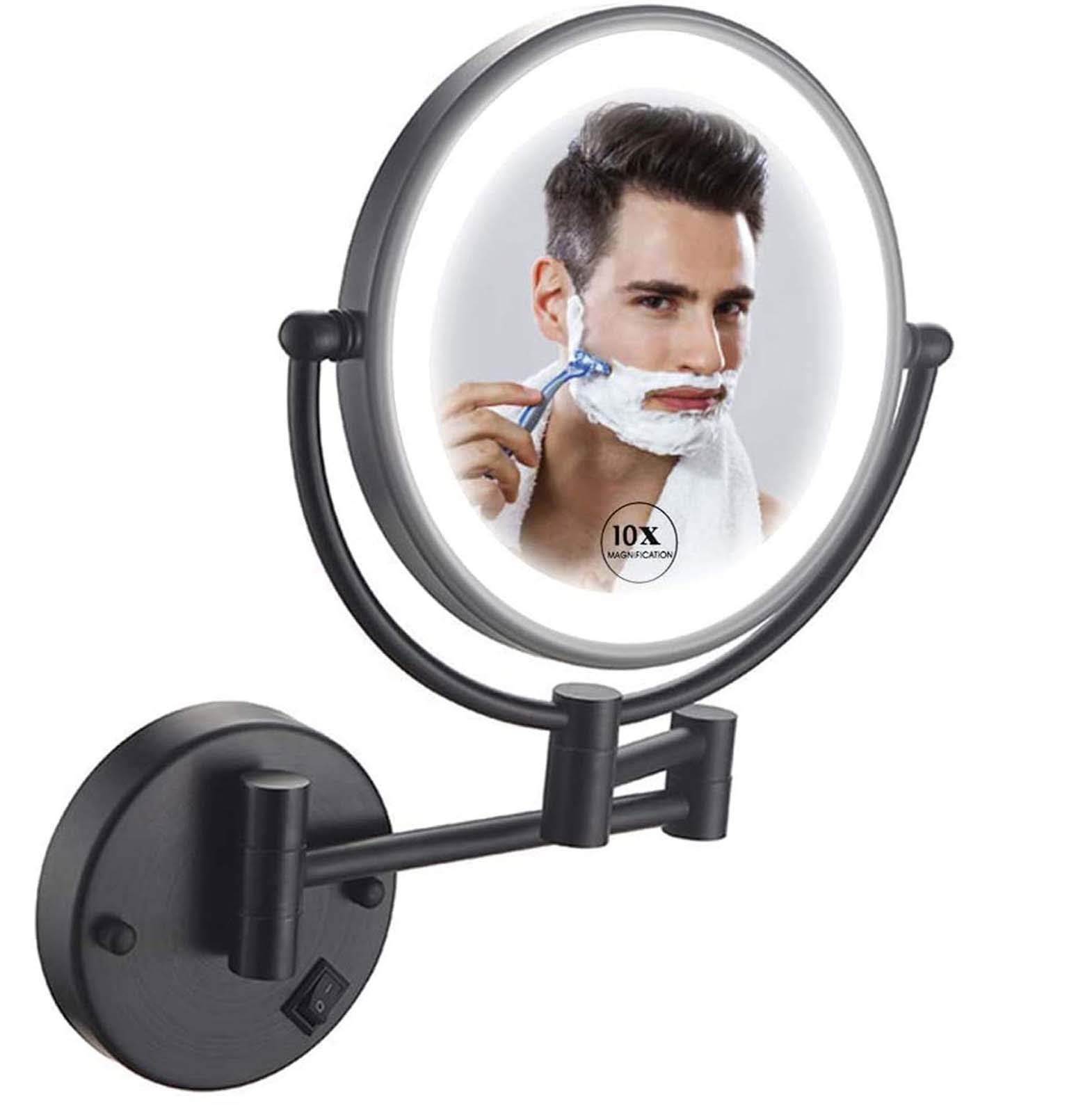 ZHCHL Specchio Trucco Ingranditore Parete 10x, Specchio Trucco Con Luci A LED Retrattile Rotazione A 360° Adatta Ad Ogni Tipo Di Bagno,USB