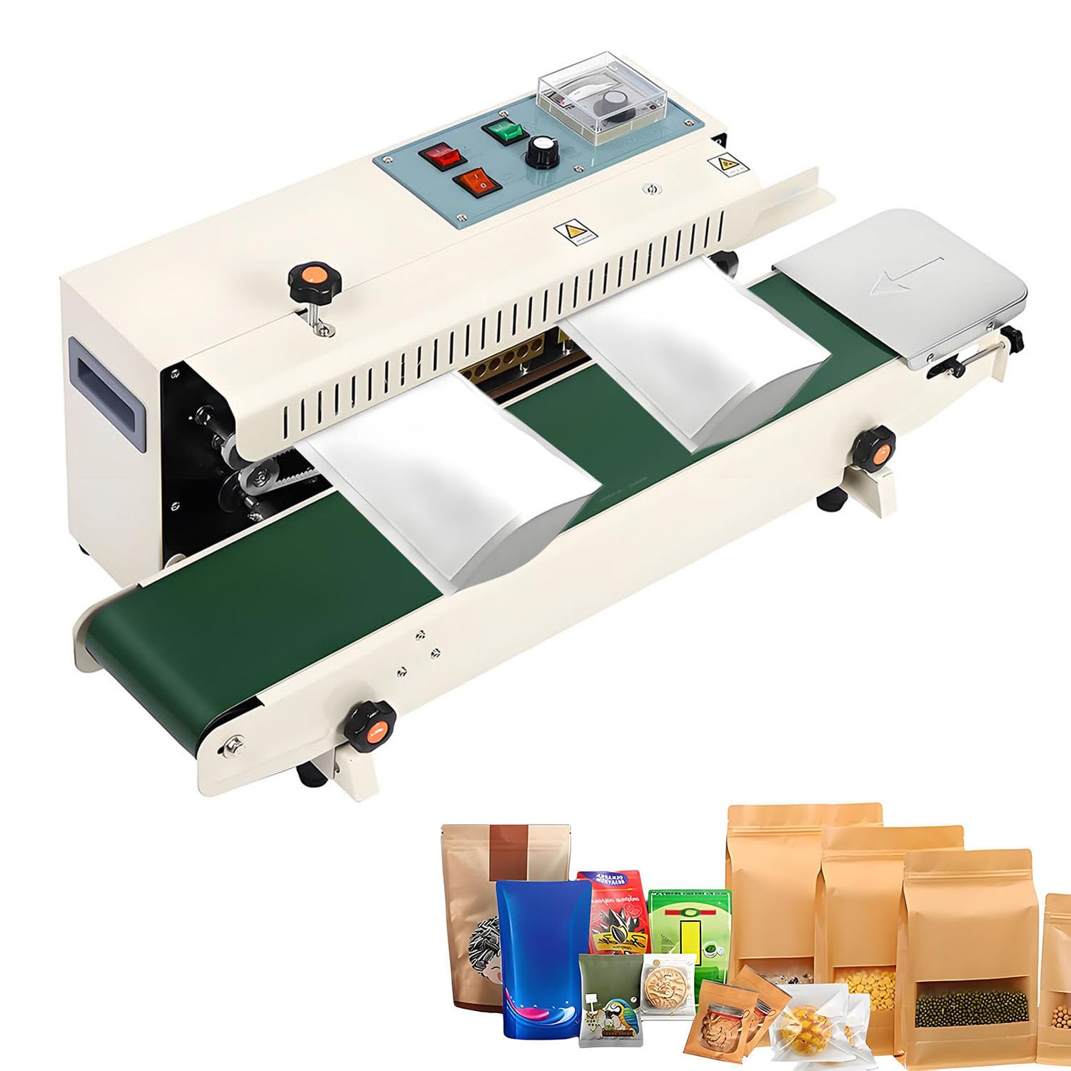 YXYLJOZ Automatic Sealing Machine Horizontal Continuous Sealer Constant Heat Plastic Bag Sealing Machine Electric Packing Tool Sealing Speed 0-12 m/min Plastic Band Sealing