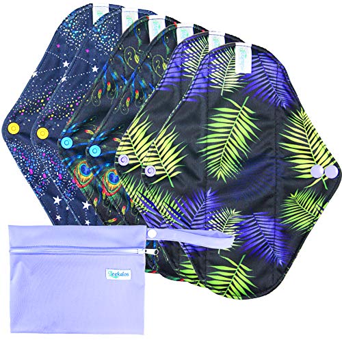 Leekalos Bamboo Menstrual Cloth Pads - Reusable Sanitary Pads for Light Incontinence - Pack of 6, 1 Cloth Mini Wet Bag