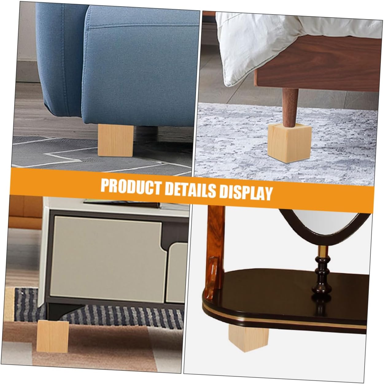 4Pcs Heavy Duty Furniture Risers Adjustable Bed and Table Leg Elevators Anti-Slip Sofa and Chair Height Lift Blocks for Universal Fit