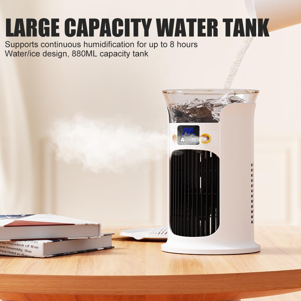 Mobile Klimaanlage Mini Klimagerät Luftkühler 800ml Wassertank Verdunstungskühlung Leise Weiß