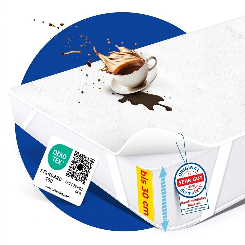 Rosenkern Nässeschutz 180x200 - [Dermatologisch getestet] - Dünner Matratzenschoner 180x200 Wasserdicht - 70% Baumwolle & Waschbar bis 95° - Inkontinenz Bettunterlage