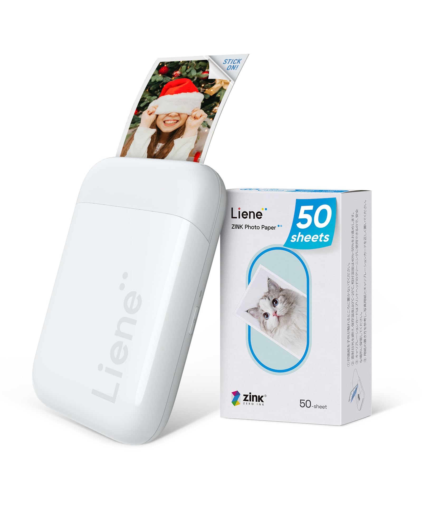 Liene 2x3” Photo Printer, Mini Instant Portable Color Mono Picture Printer Bundle 50 Zink Adhesive Paper, Bluetooth 5.0, Compatible w/iOS & Android, Small Phone Sticker for iPhone, Smartphone, White