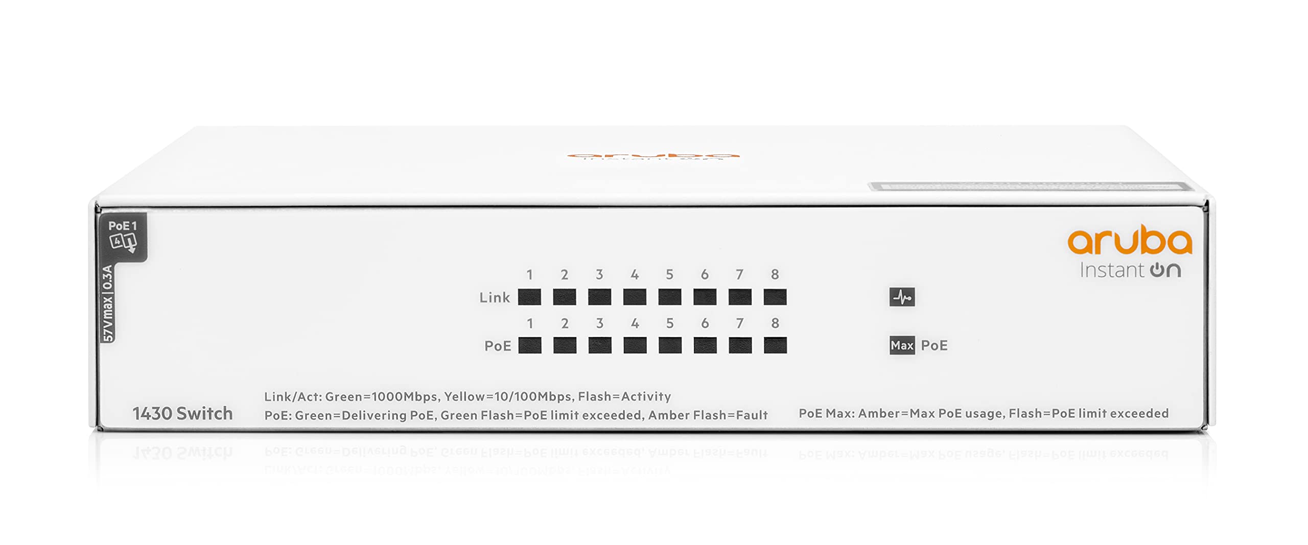 Hpe Aruba Networking Aruba Instant On 1430 8g Class4 Poe 64w Non Gestito L2 Gigabit Ethernet [10/100/1000] Supporto Power Over Ethernet [poe] Bianco