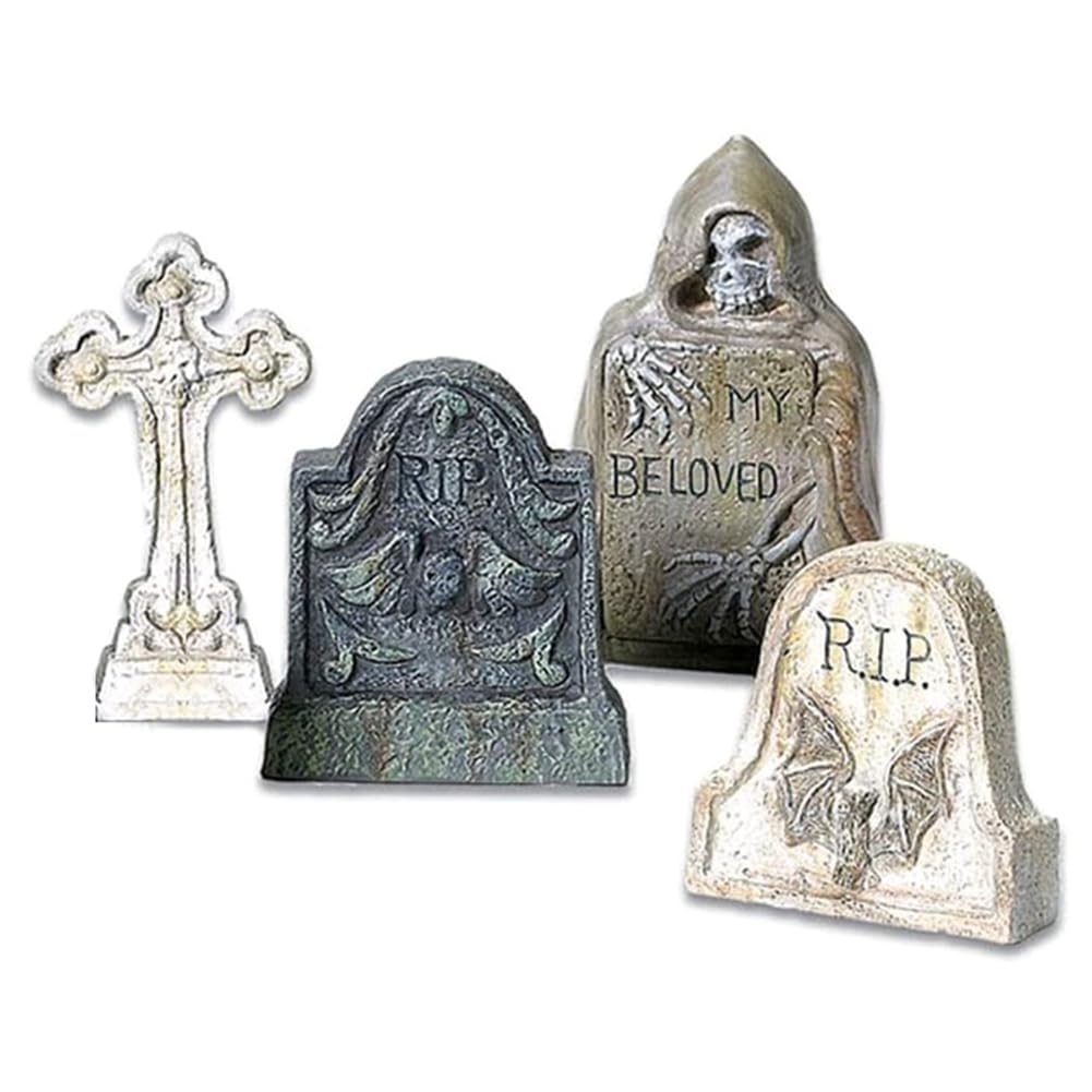 CTRLZS Resin Tombstones Ornaments Set Kit Village Collections Tombstones Figurine Set Kit Multiple Sizes, Multicolor