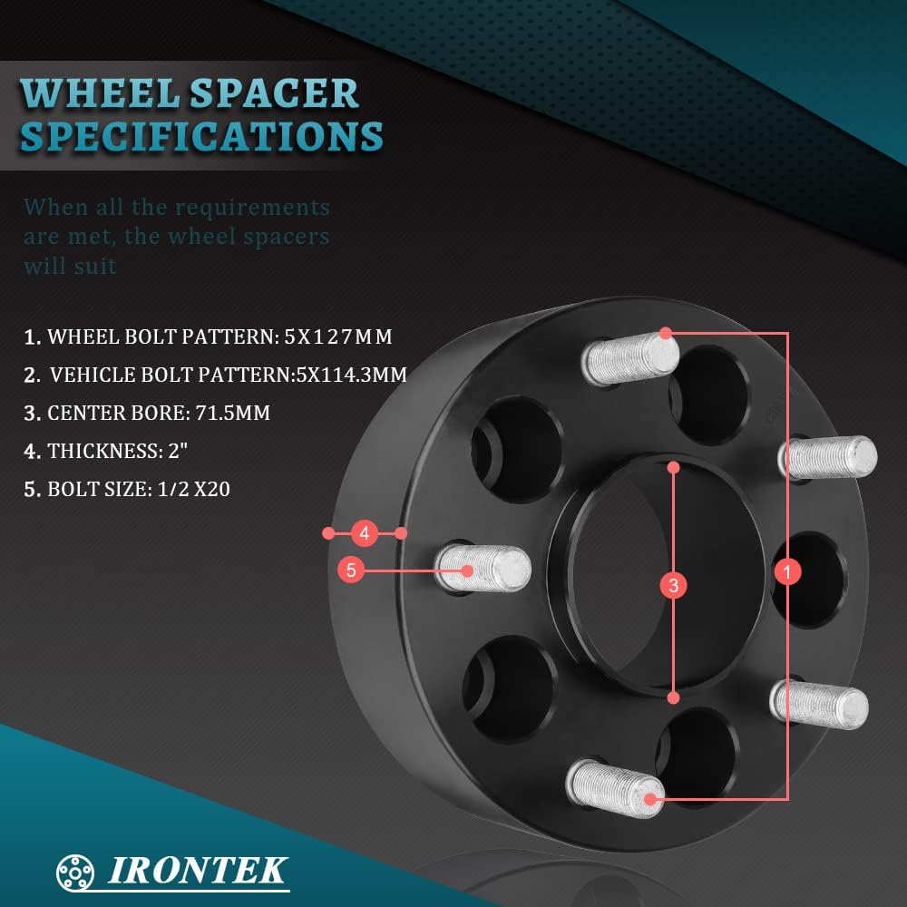 5x4.5" to 5x5" Wheel Spacer Adapters Change Bolt Pattern ( 2in, 71.5mm Hub Bore, 1/2" x 20 Studs) Fit Jeep for 93-98 Grand Cherokee, 74-01 Cherokee, 87-06 Wrangler, 02-12 Liberty, 86-92 Comanche 4PCS