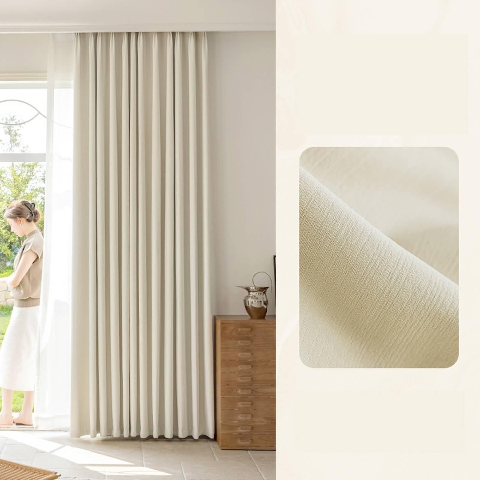 Zasłona zaciemniająca cienka, kremowa zasłona wewnętrzna jednolity kolor szenilowy 2 panele 107W x 244L cm