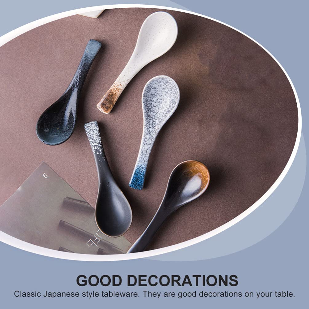 DOITOOL 5pcs Ceramic Rice Spoons Elegant Smooth Design Comfortable Handle Decorative Tableware for Household Use Easy to Clean and Maintain