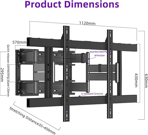 Miniatura 7 de XL-DY1067 - Soporte de pared XXL para televisores de 85, 86, 98, 100, 120 pulgadas, extensión de inclinación ajustable sin herramientas, premontado,