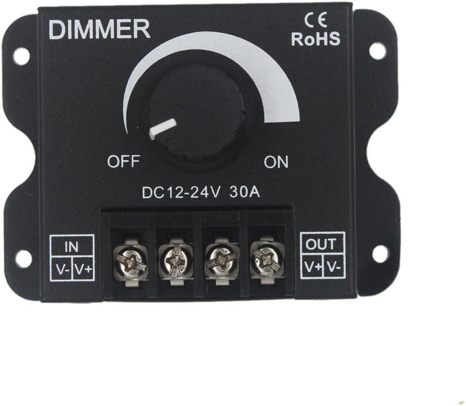 JOYLIT LED Dimmer Switch 12V 24V 30A PWM Knob Rotary Dimming Brightness Controller 360W for LED Strip Lights, LED Module Light