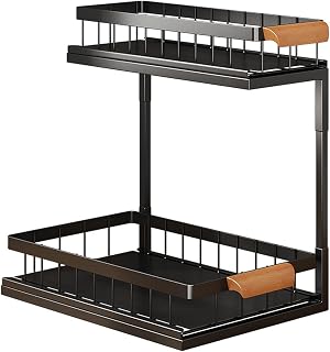 2 Tier Under Sink Organizer,Pull Out Cabinet Shelves, Slide out Pull out Cabinet Organizer Shelf,Multi-Purpose Storage for Kitchen and Bathroom 36.5 * 27 * 37cm