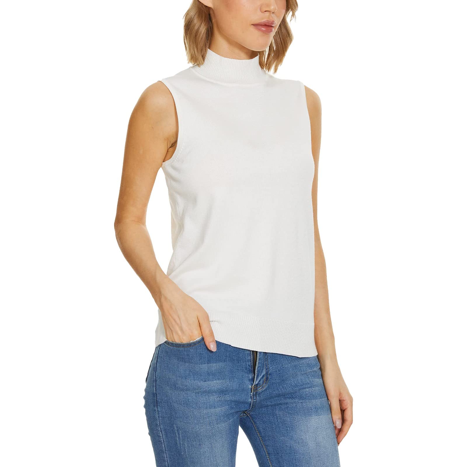 Canotta Donna A Costine Con Collo Alto - Maglia Basic Slim Elasticizzata - Adatta Per Estate, Sport, Ufficio - 2