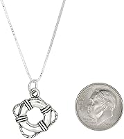 Vista 2 de Sterling Silver Oxidized Double Sided Life Saver Preserver Pendant Box Chain Necklace