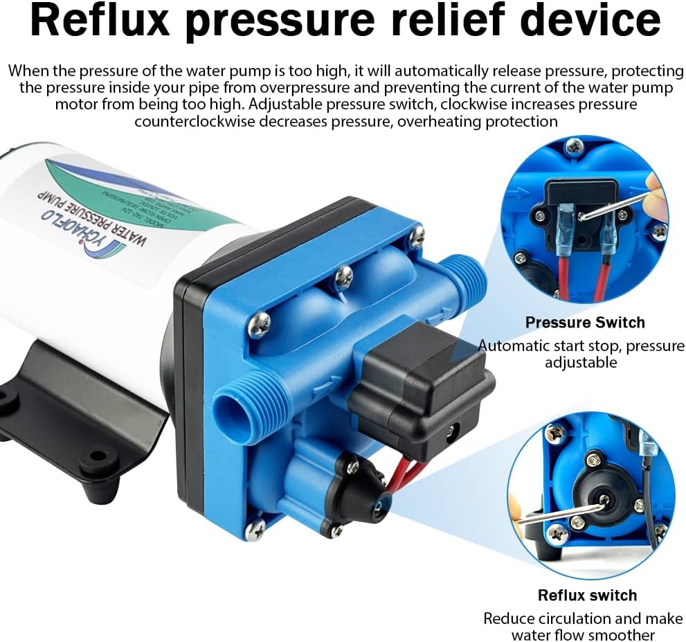 12V DC electric high-pressure self-priming diaphragm pump, Equipped with pressure switch，5.5GPM, 70Psi, for RV Marine Yacht Lawn Garden