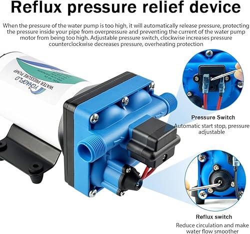Miniatura 4 de Bomba de agua eléctrica de alta presión de 12 V con diafragma, bomba de transferencia de agua en línea, sistema de agua para cámper, bomba de