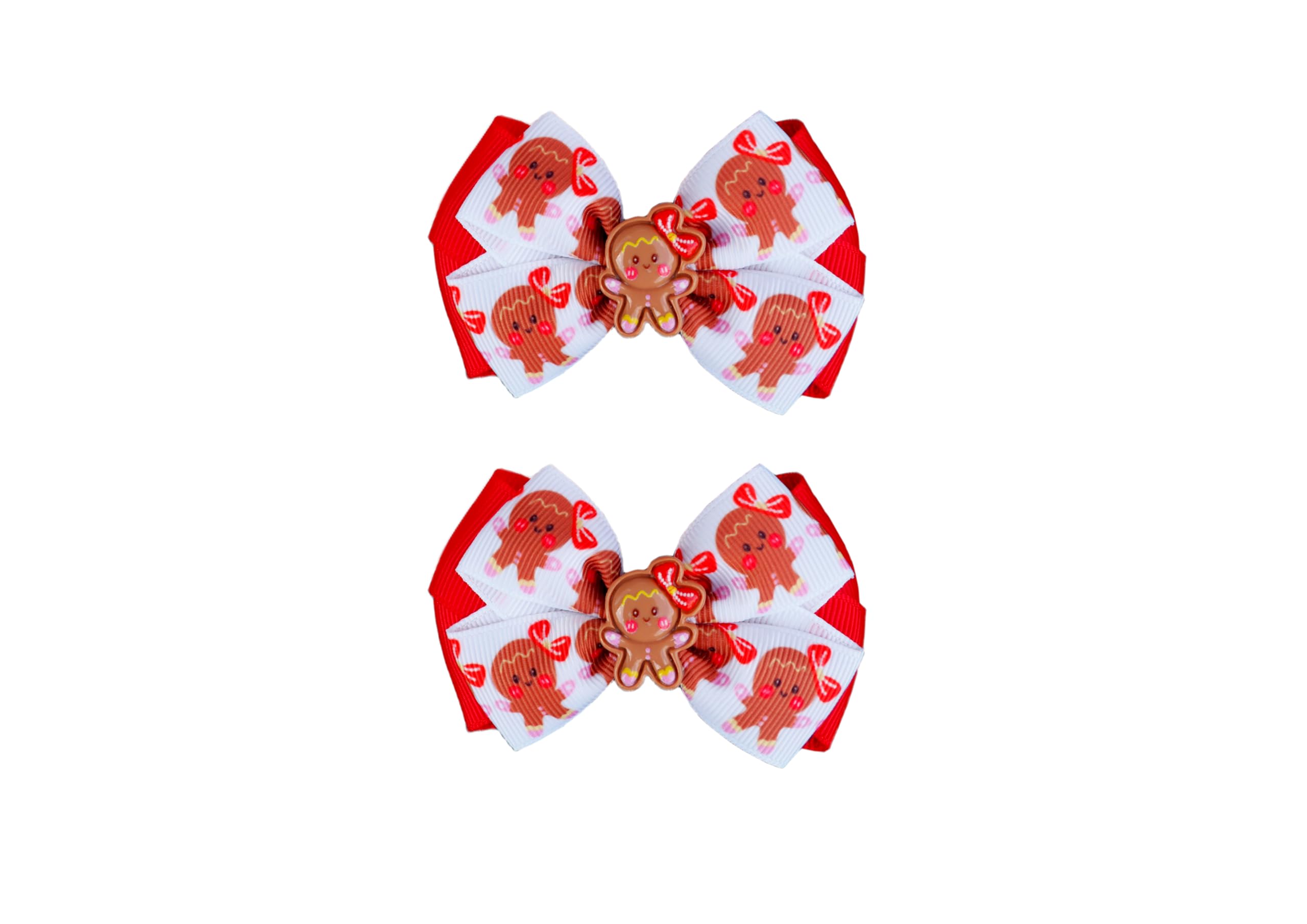 MeiMei Christmas Gingerbread Girls Hair Bow Clip, Handmade 3.25 inch Grosgrain Ribbon Bow with Alligator Clip