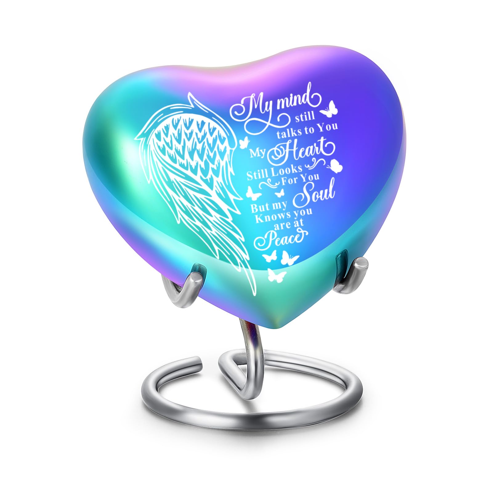 BAOWIQI Heart Urn for Ashes - Small Heart Shaped Keepsake Urn for Human (Male/Female) or Pet Remains, Holds Small Portion of Ashes with Stand