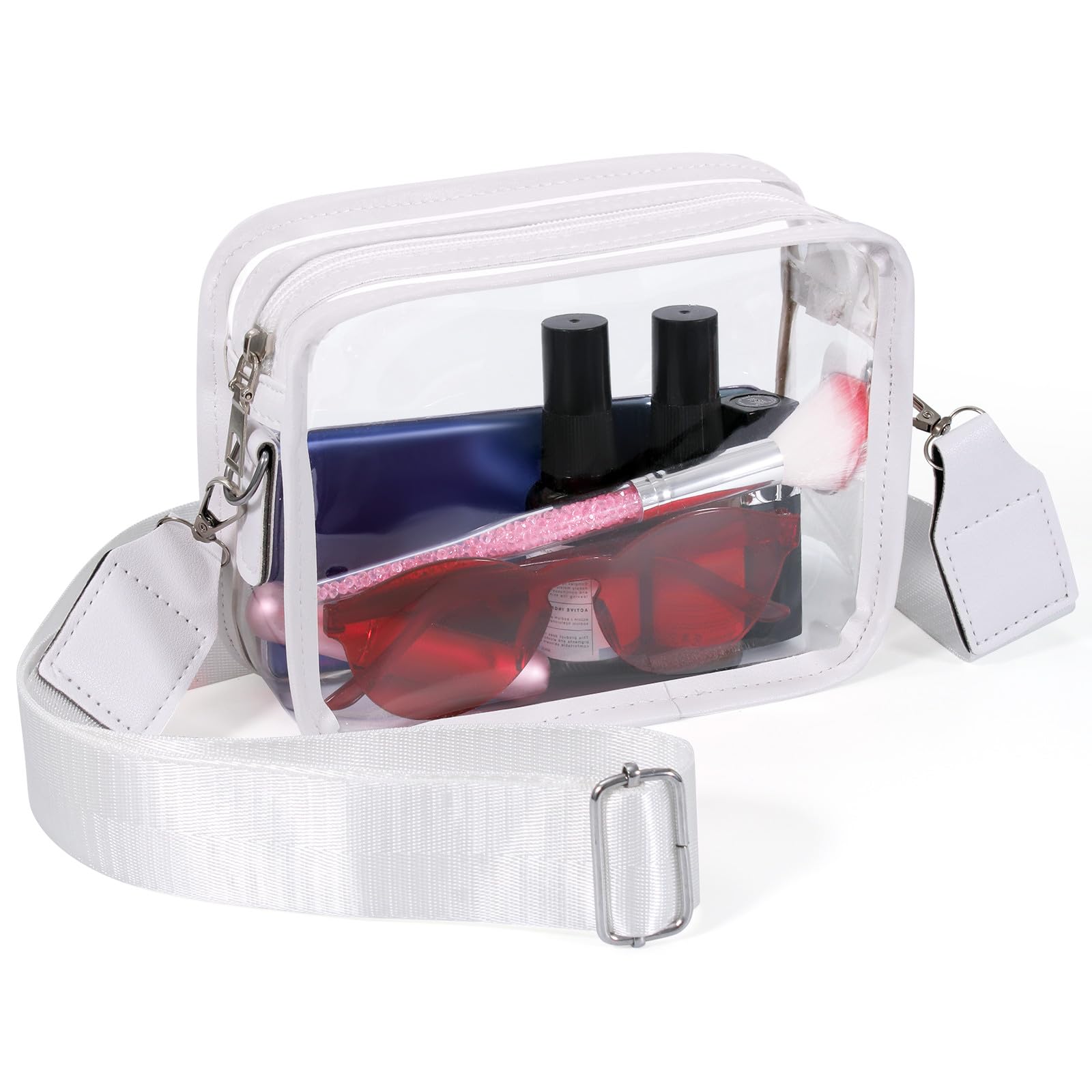 KQBMZHA Clear Bag Stadium Approved, Clear Crossbody Bag with Card Bag & Adjustable Shoulder Strap for Concerts Sports Festivals (White)