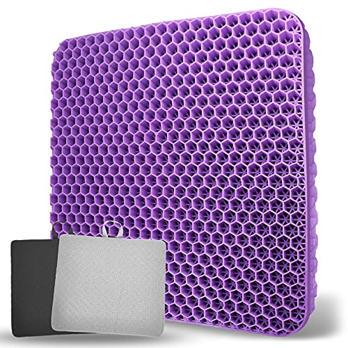 Gel Seat Cushion, Seat Cushion with Non-Slip Cover Gel Cushion for Office Chair Car Wheelchair Seat Cushion Double Thick Breathable Honeycomb Egg Seat Cushion for Tailbone Back Sciatica Pain Relief