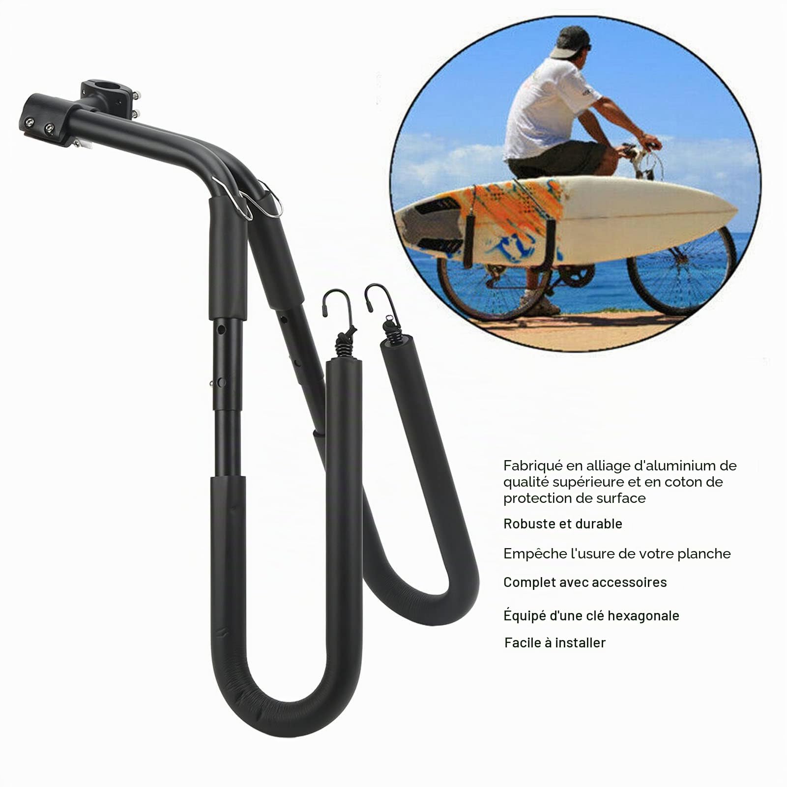 Asixxsix Support pour Planche de Surf, Support Amovible en Alliage d'aluminium Noir pour cyclomoteur, Support latéral pour Planche de Surf, Planche de Wakeboard et Moto