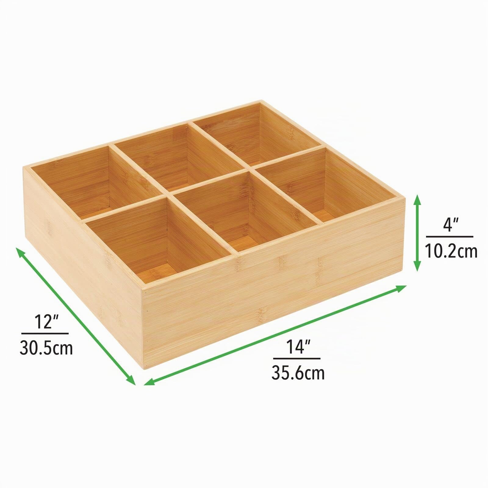 mDesign 2er-Set Teebox – elegante Aufbewahrungsbox mit 6 Fächern aus Bambus – Holzkiste für Teebeutel, Teeei, Gewürze und Co. – naturfarben