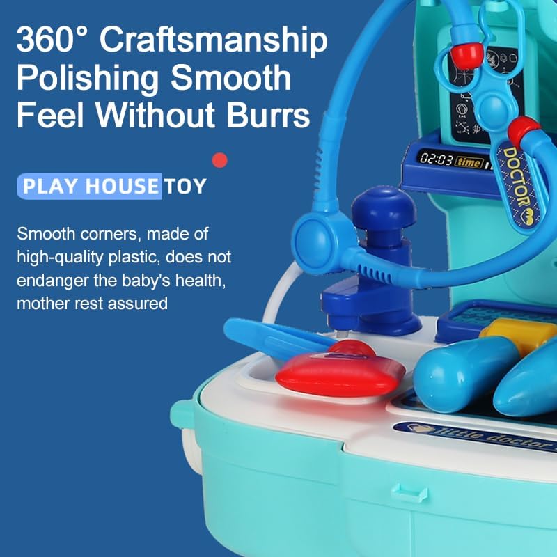 Miniatura 5 de Busy Box Kit médico de juguete para niños, juego de estación médica de simulación para niños y niñas, 31 accesorios mochila móvil, kit médico para