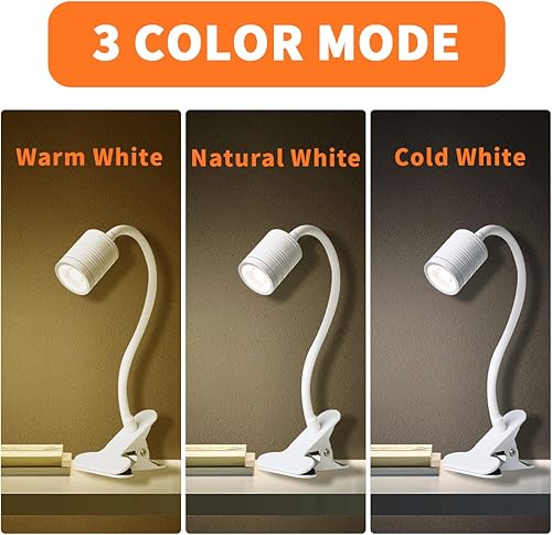Miniatura 3 de EAGLOD Luz LED de 3 brillos con abrazadera, lámpara LED portátil de clip, clip USB en la lámpara de escritorio, luz de lectura nocturna de cuello de