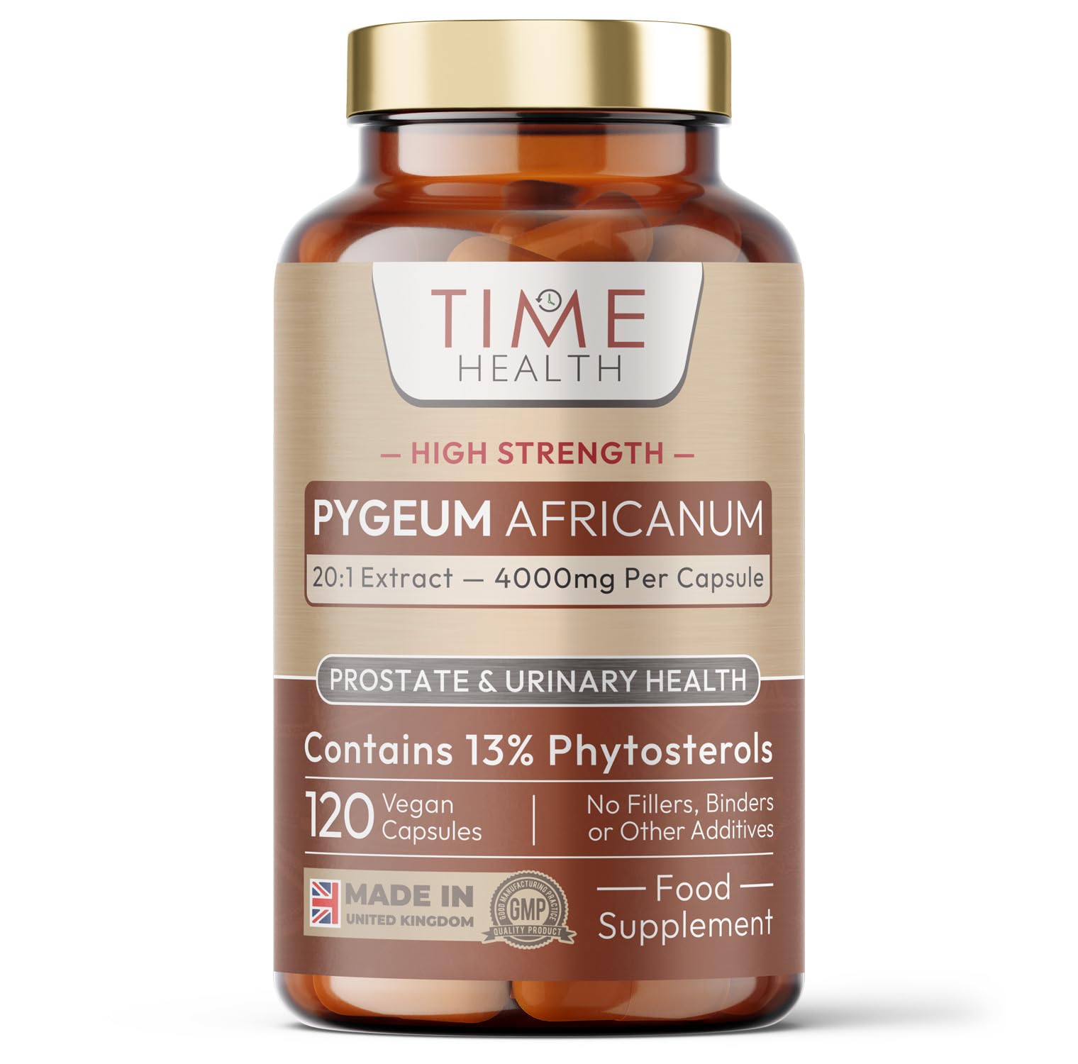 High Strength Pygeum Africanum - 120 Capsules - 4000mg per Serving - 20:1 Bark Extract - 13% Phytosterols - Prostate, Bladder & Urinary Tract Support - UK Made - GMP - Additive Free - Vegan