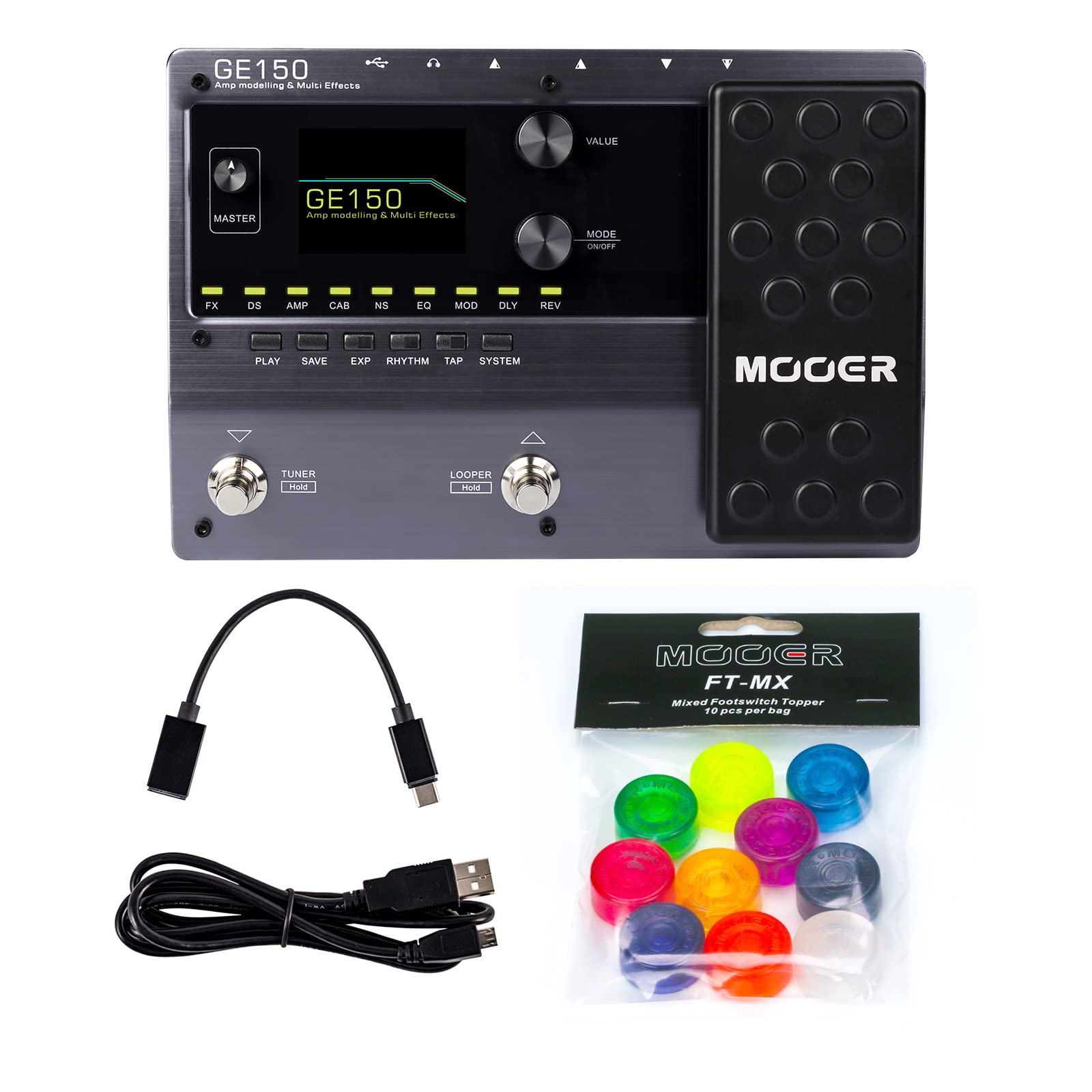 MOOER GE150 Multi Effects Pedal Bundled with OTG Cable for Android Phone Recording and Live Streamin