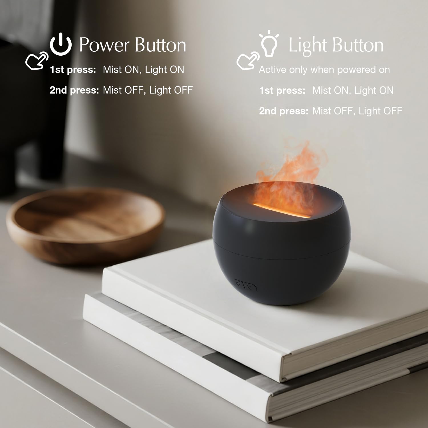 SALKING Aroma Diffuser Flammeneffekt, Aromatherapie Diffusor für ätherische Öle, Duftöldiffusoren Raumbefeuchter, LED Warmlicht Duftdiffusor für Baby, Zuhause Büro oder Yoga(Schwarz)