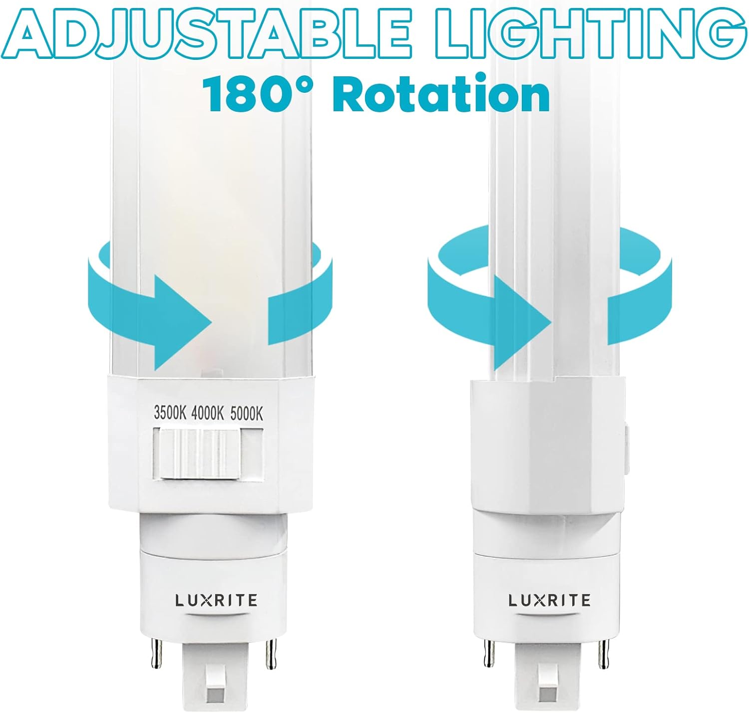 Luxrite Horizontal PL LED CFL Replacement, 11W, Ballast Bypass, Fits G24D G24Q GX24Q, 3 Color Selectable 3500K-5000K, 1450 Lumens, Rotatable, Replace 26W/32W/42W CFL 2 Pin and 4 Pin Base Bulb (6 Pack)