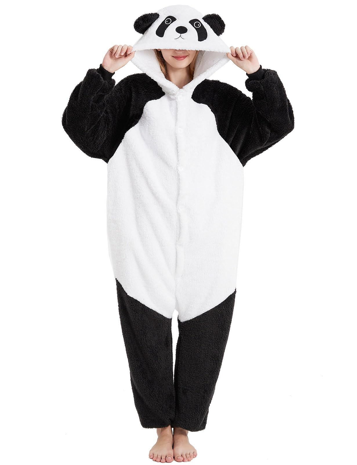 chuangminghangqi Einteiliger Schlafanzug Damen Lang Winter Einteiler Tierkostüm Erwachsene Kostüm Jumpsuit Damen Kuschelig Pyjama Fleece Onesie Kleidung Mit Kapuze