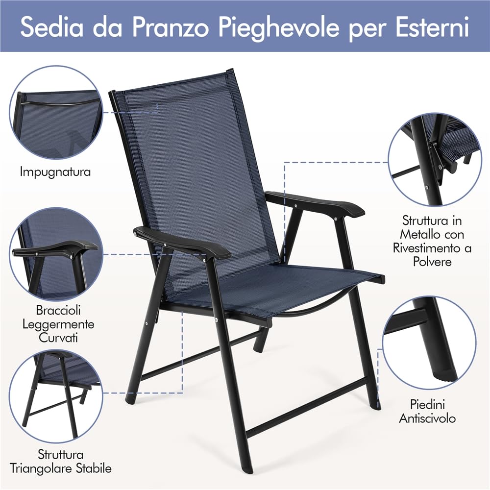 Yaheetech Set di 2 Sedie da Giardino Pieghevoli con Braccioli in Tela per Esterni Patio Veranda Terrazza Piscina Blu
