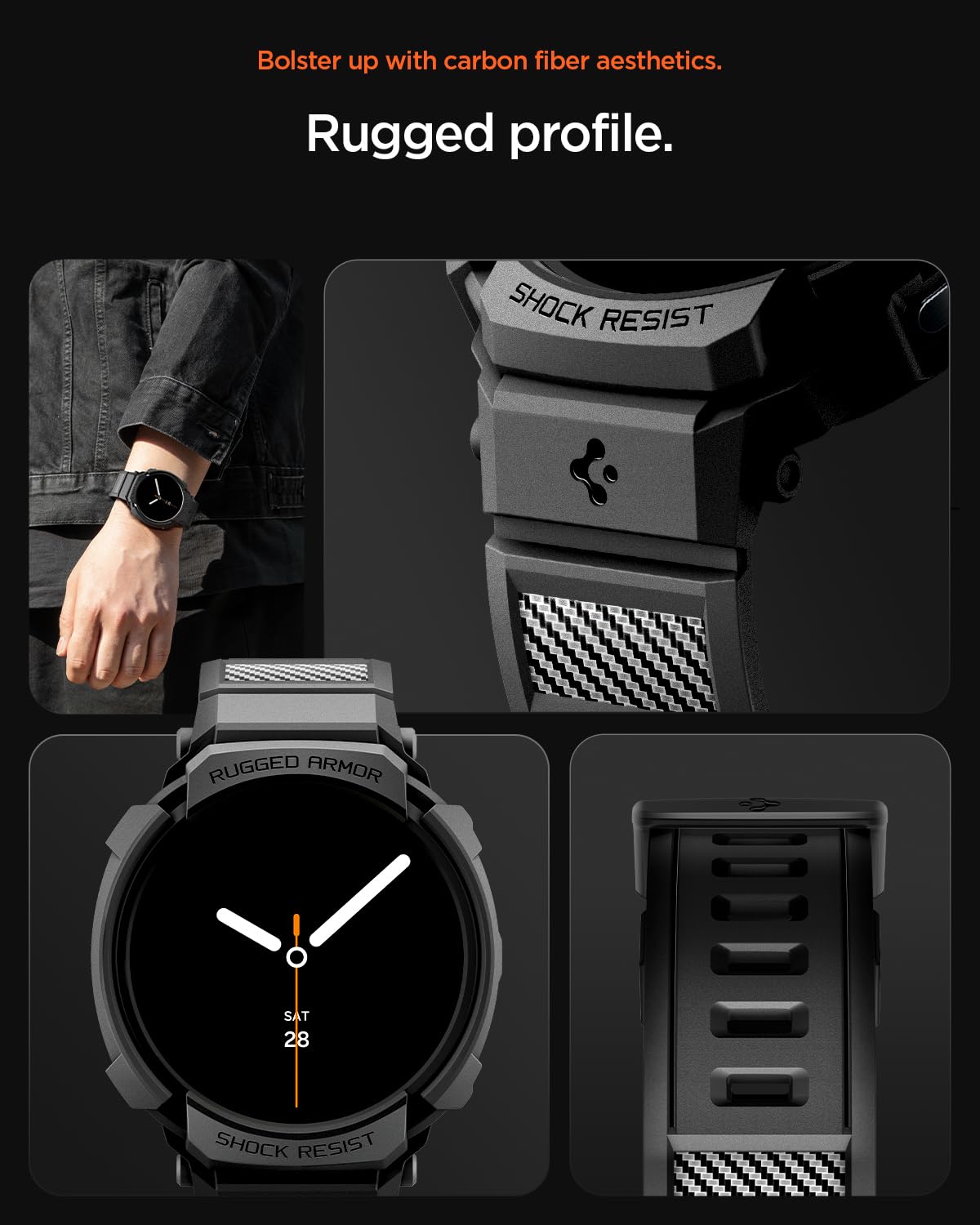 Spigen Funda y Correa Rugged Armor Pro de TPU Compatible con Samsung Galaxy Watch 8 44mm (2025) - Negro Mate