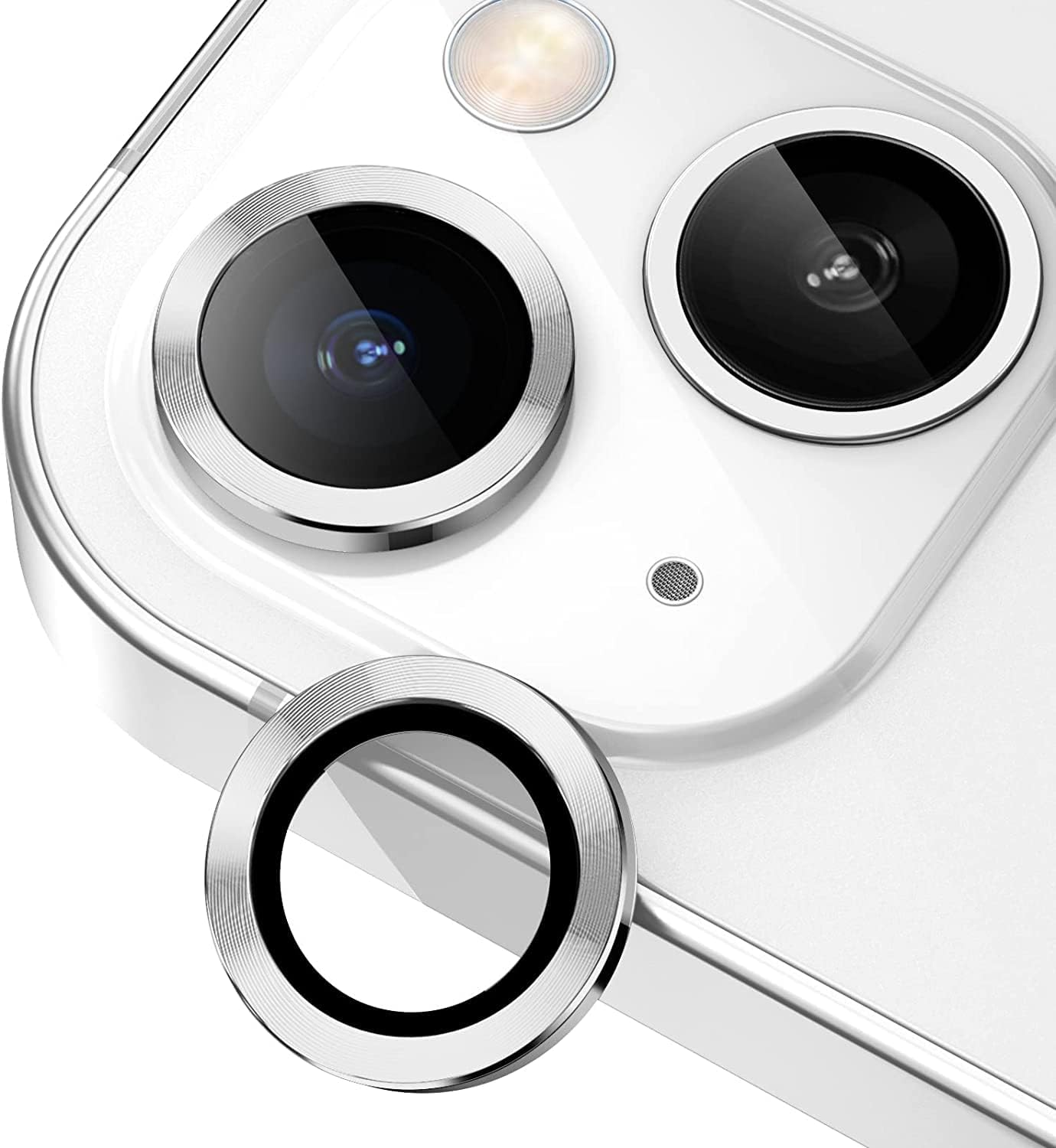fabe kee Camera Lens Protector for iPhone 15 / iPhone 15 Plus - Alloy Metal Ring with Tempered Glass Screen Protector - Case Friendly, Scratch Resistant, Easy Installation (Silver)