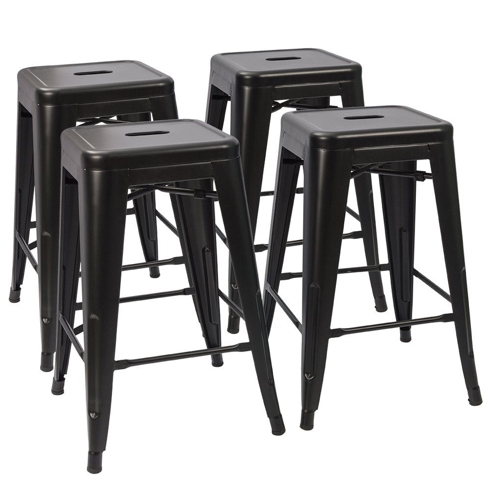 Devoko Metal Bar Stools 24" Indoor Outdoor Stackable Barstools Modern Style Industrial Vintage Counter Bar Stools Set of 4 (24 inch, Black)