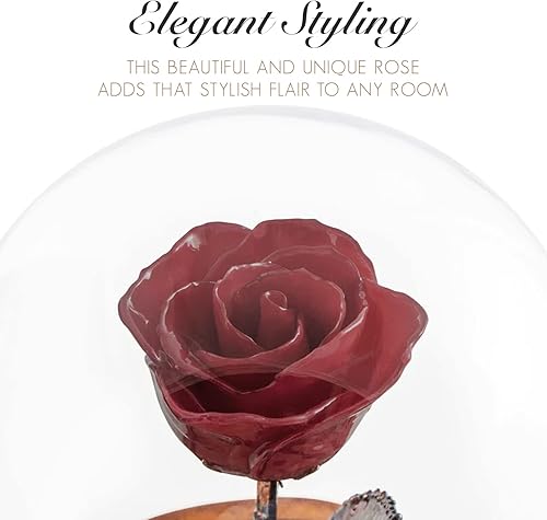 Miniatura 7 de Forever Rose Borgoña encantada en cúpula de cristal inspirada en la flor de la Bella y la Bestia, rosa preservada grabada a mano Rosa sumergida a