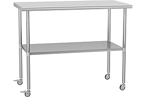 Commercial Rolling Tables with Wheels - Stainless Table for Kitchen, Outdoor, Restaurant